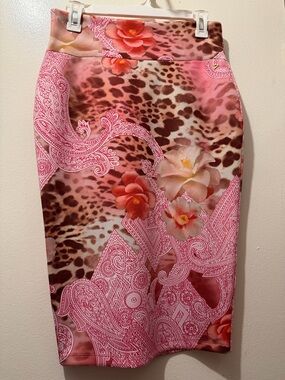 Thalia Sodi Pink Floral & Leopard Print Pencil Skirt